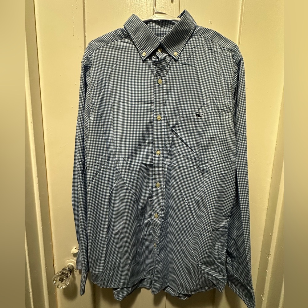 Vineyard Vines Classic Fit Tucker Shirt Performance Blue Gingham Medium